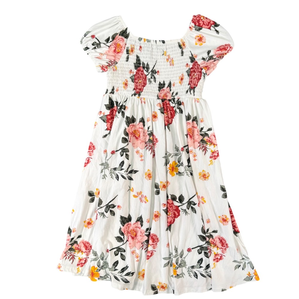 Derek Heart Maternity Cottagecore Floral Smocked Square Neck Dress White S